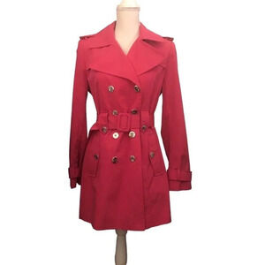 CALVIN KLEIN Sz S Women’s Hot Pink Belted Pockets Button Up Light Rain Jacket